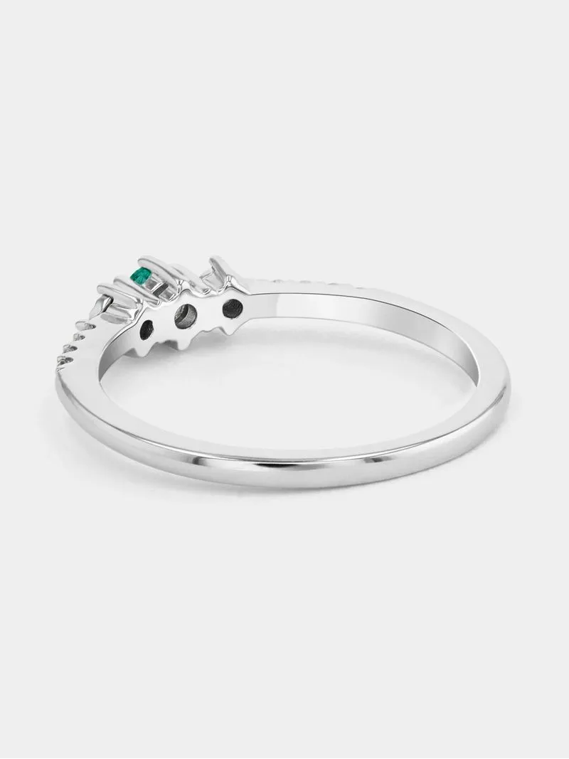 Sterling Silver Diamond & Emerald Yesterday, Today & Forever Ring