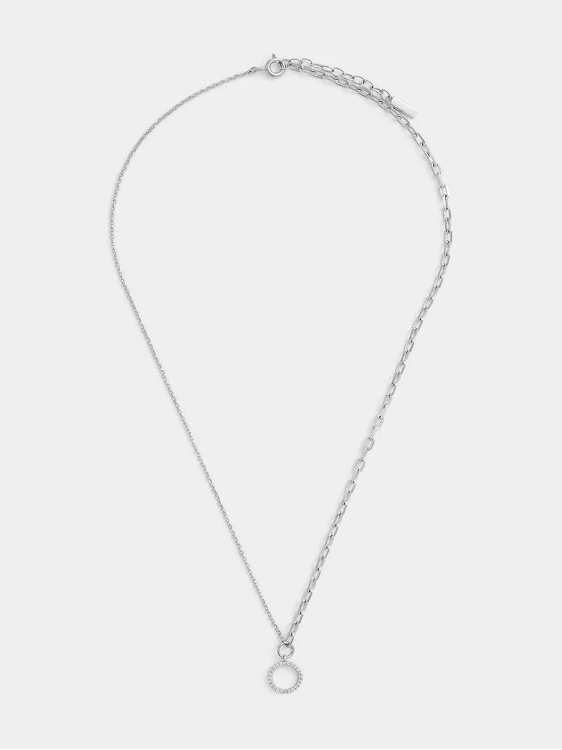 Cheté Sterling Silver Cubic Zirconia Paperclip Circle Necklace
