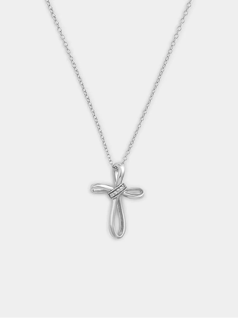 Sterling Silver Cubic Zirconia Looped Cross Pendant