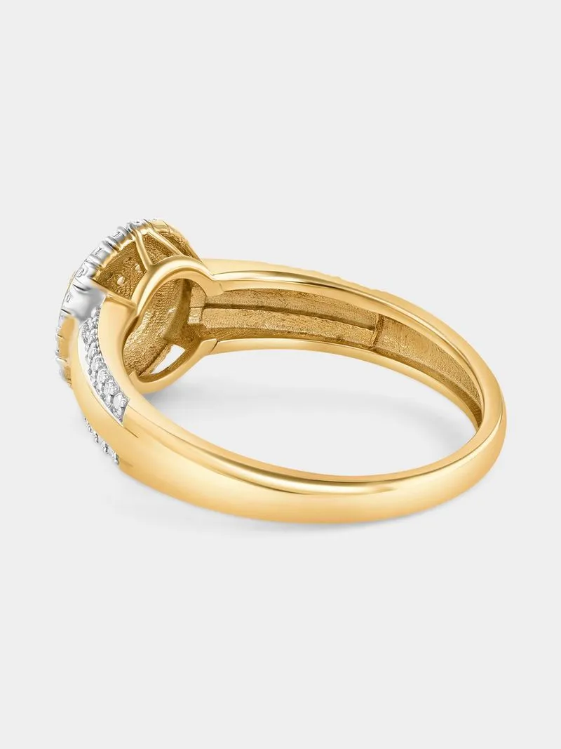 Yellow Gold Diamond & Created Sapphire Round Halo Ring