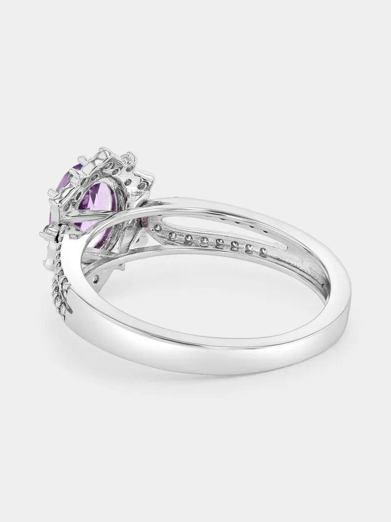 White Gold Diamond & Pink Amethyst Oval Halo Ring