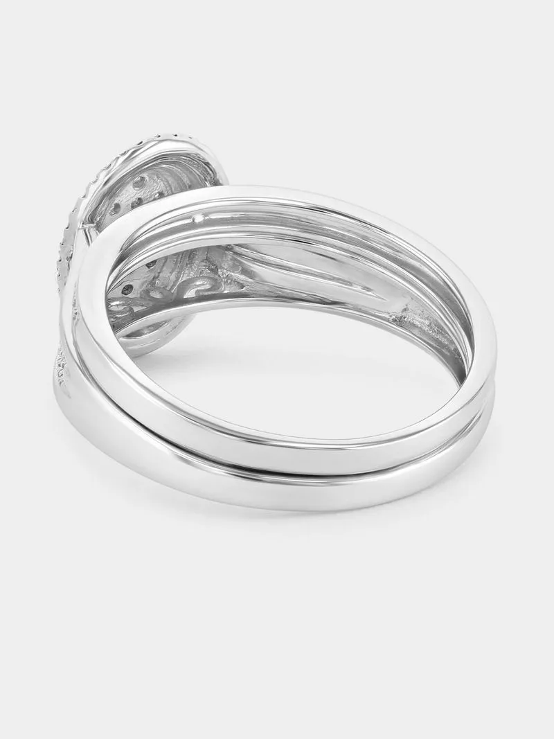 Sterling Silver Lab Grown Diamond Oval Halo Twinset Ring