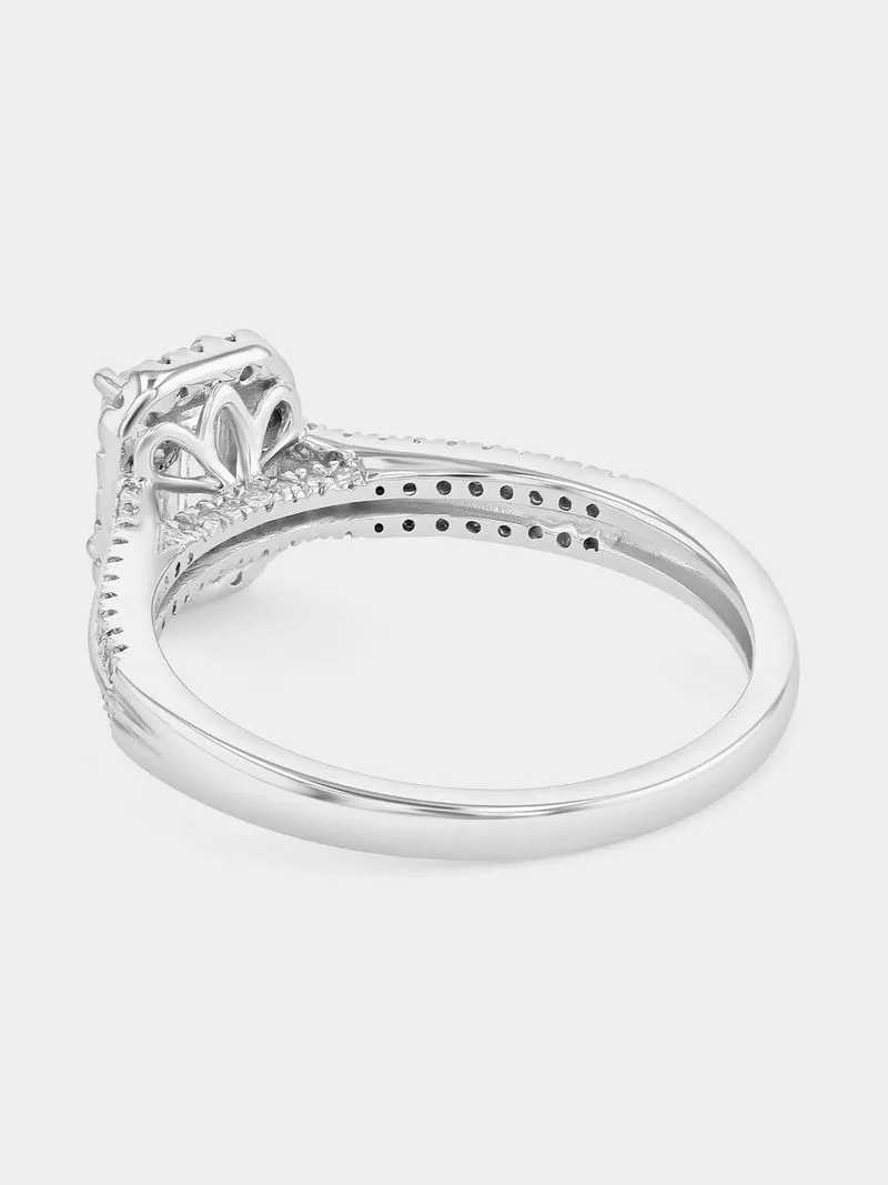 White Gold 0.9ct Lab Grown Diamond Emerald-Cut Halo Ring