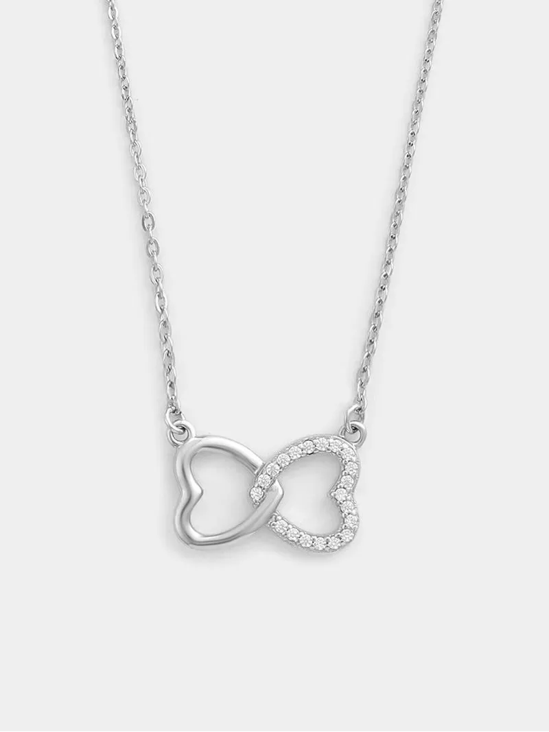 Sterling Silver Cubic Zirconia Linked Hearts Pendant