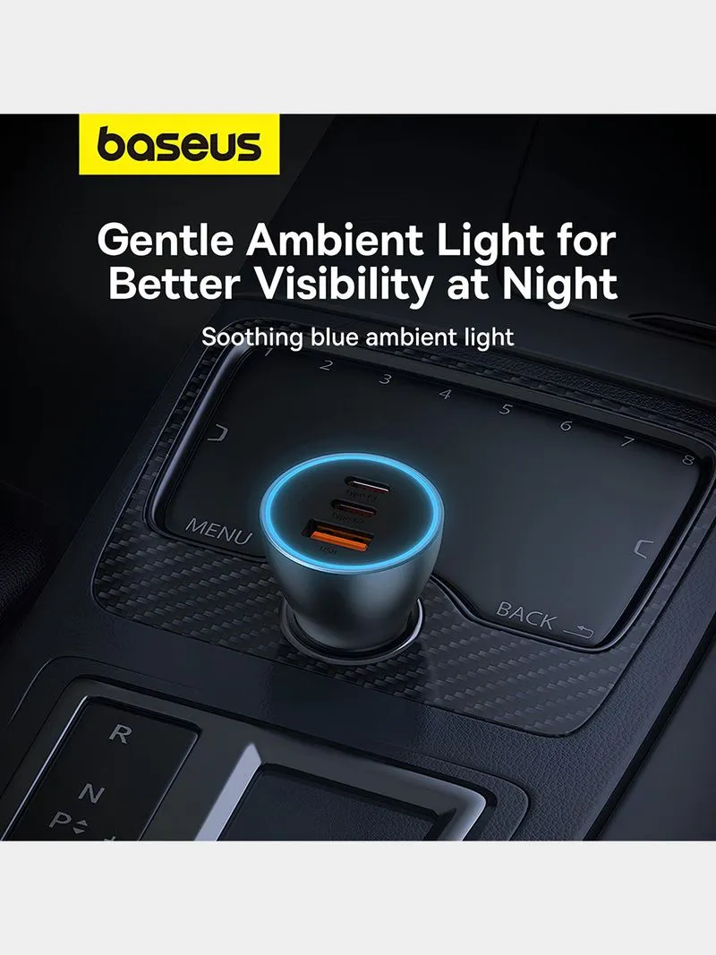 Baseus Golden Contactor Pro GaN Fast Charging Car Charger 65W 2 Type-C + USB