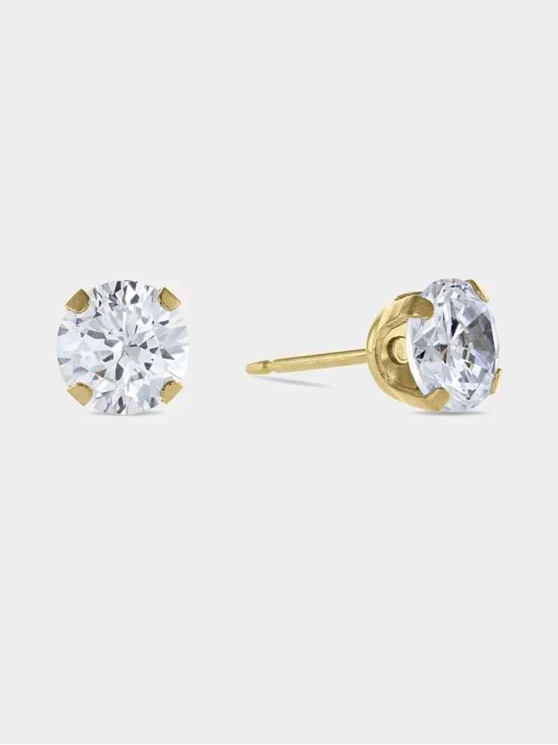 Gold -Tone Stainless Steel 6mm Round Cubic Zirconia Studs