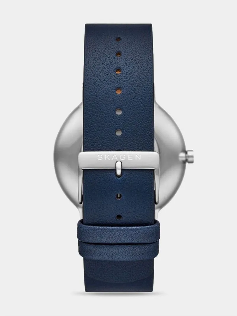 Skagen Men's Aaren Silver Plated Stainless Steel & Blue Leather Watch