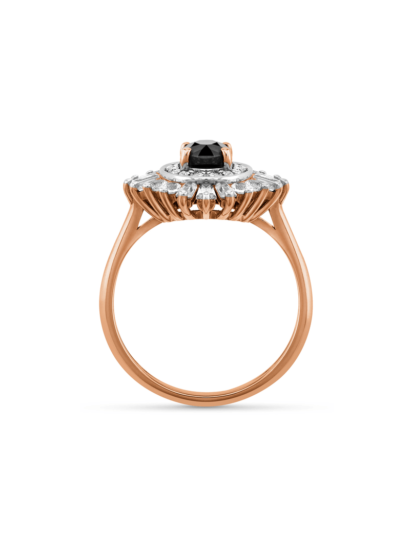Rose Gold Diamond & Created Black Sapphire Queen Ring