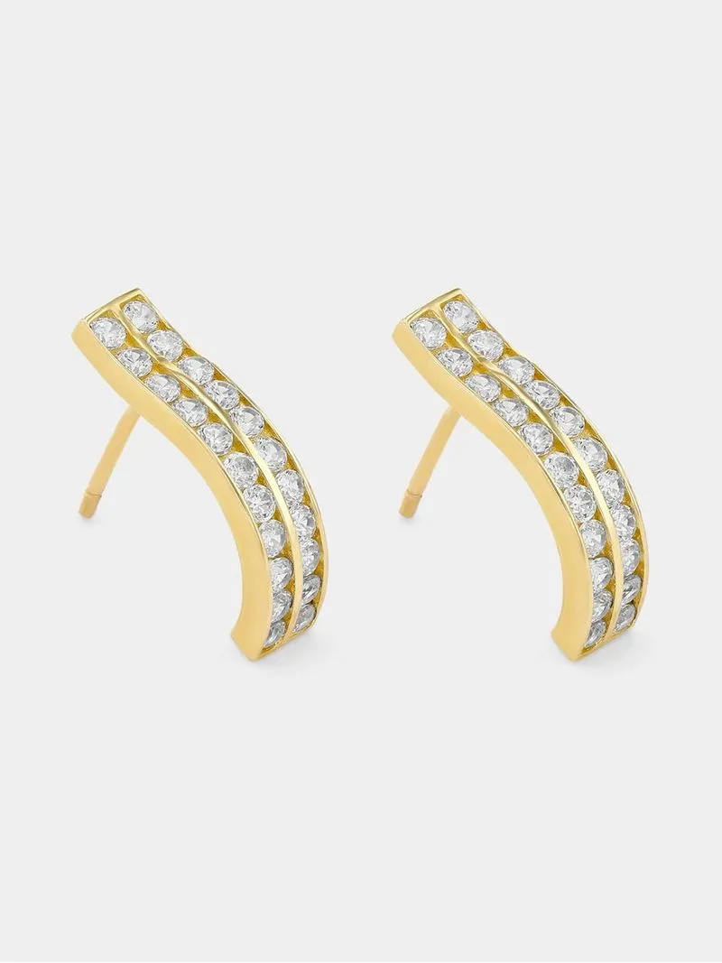 Yellow Gold Cubic Zirconia Women’s Double Row Open End Hoop Earrings