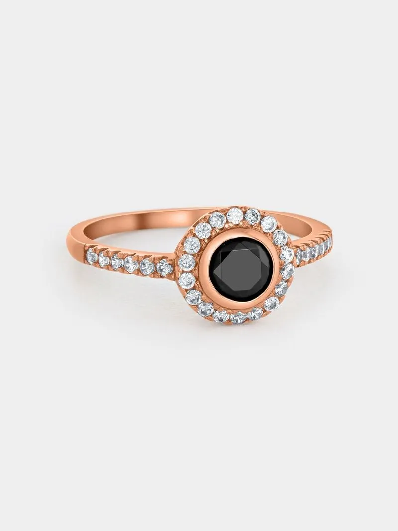 Rose Gold,Black & White Cubic Zirconia Halo Ring