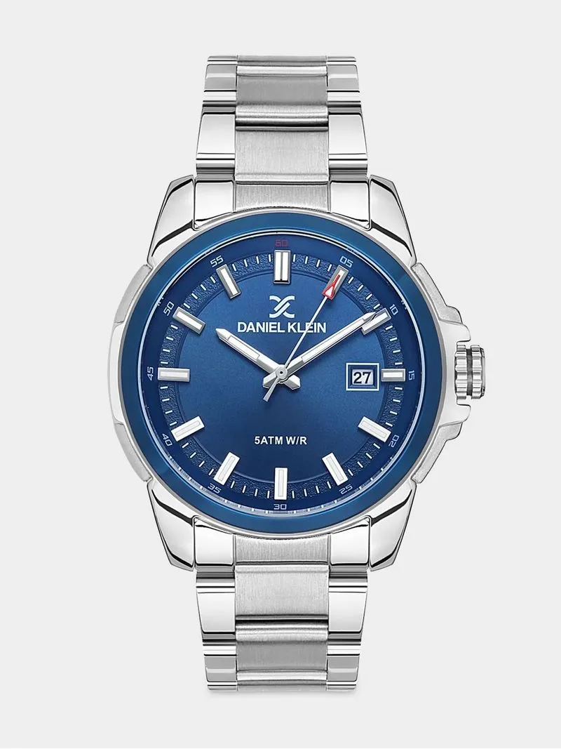 Daniel Klein Silver & Blue Plated Blue Dial Bracelet Watch