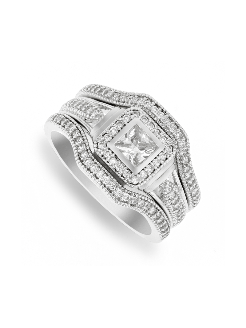 Cheté Sterling Silver & Cubic Zirconia Princess Triple Set Ring