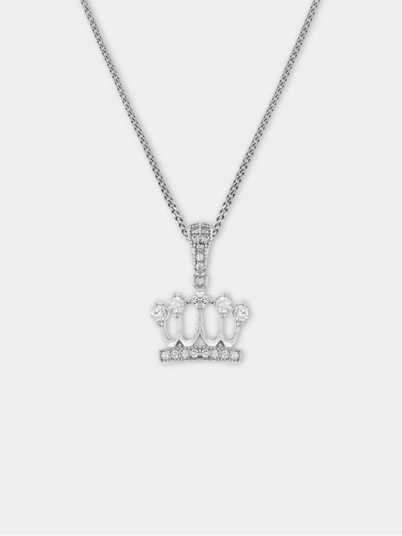 Sterling Silver Cubic Zirconia Kid's Princess Crown Pendant Necklace