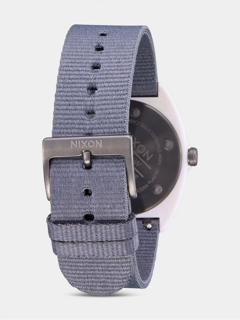 Nixon Women's Light Wave White & Navy Solar Fabric Woven Strap Watch