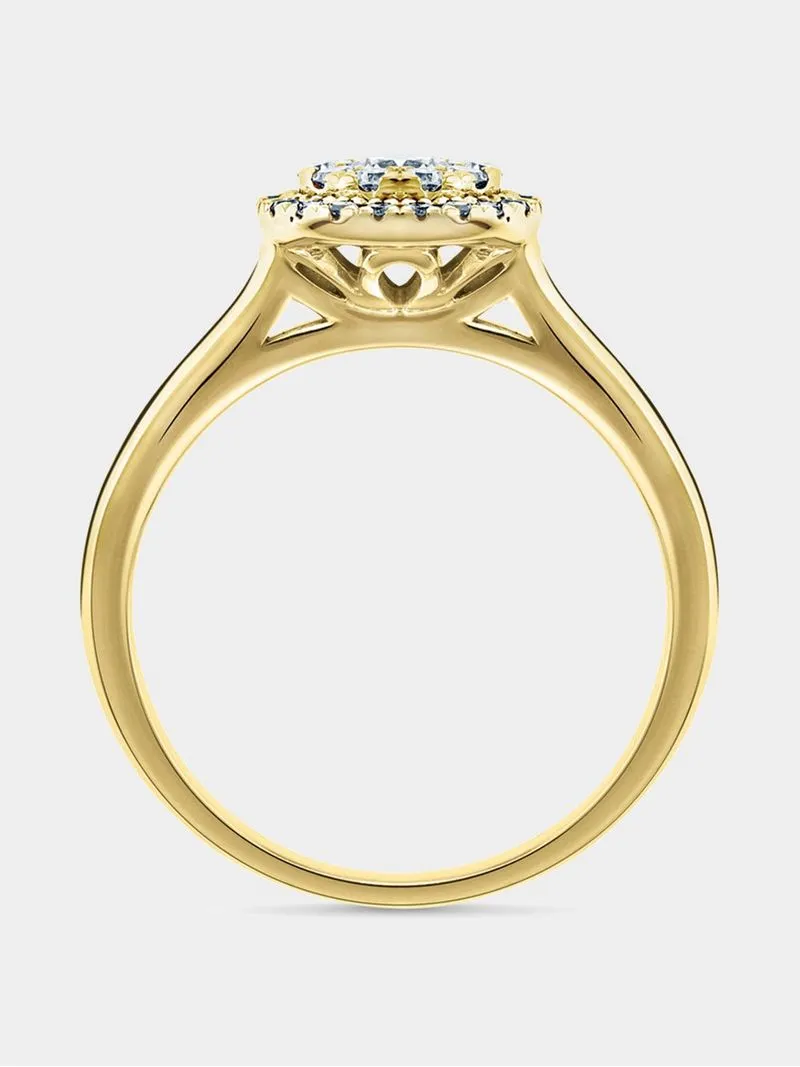 Yellow Gold 0.71ct Diamond Round Cluster Halo Twinset Ring