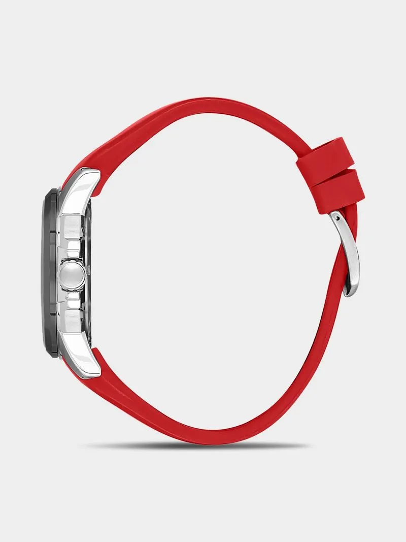 Daniel Klein Silver & Black Plated Black Dial Red Silicone Watch