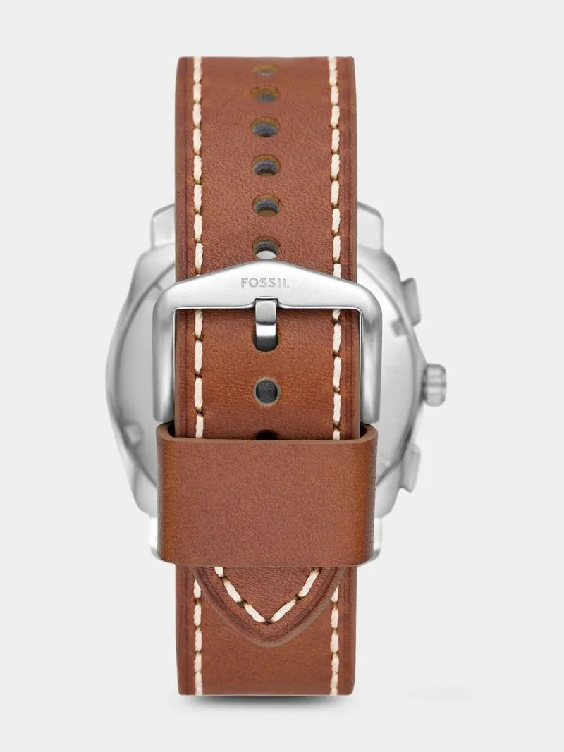 Fossil Machine Blue Dial Brown Leather Chronograph Watch