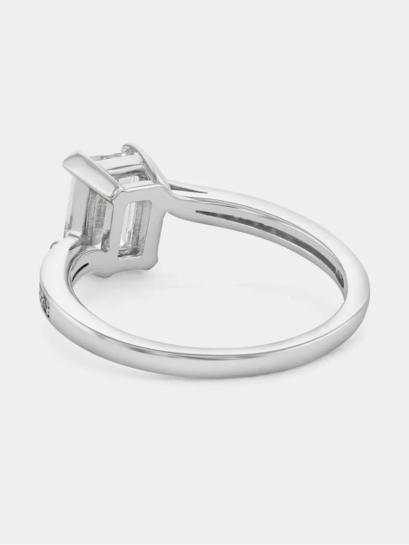Sterling Silver Diamond & Created Sapphire Rectangle Swirl Ring