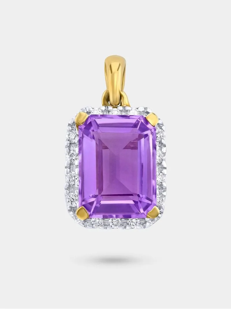White Gold Diamond & Amethyst Women’s Emerald-Cut Halo Pendant