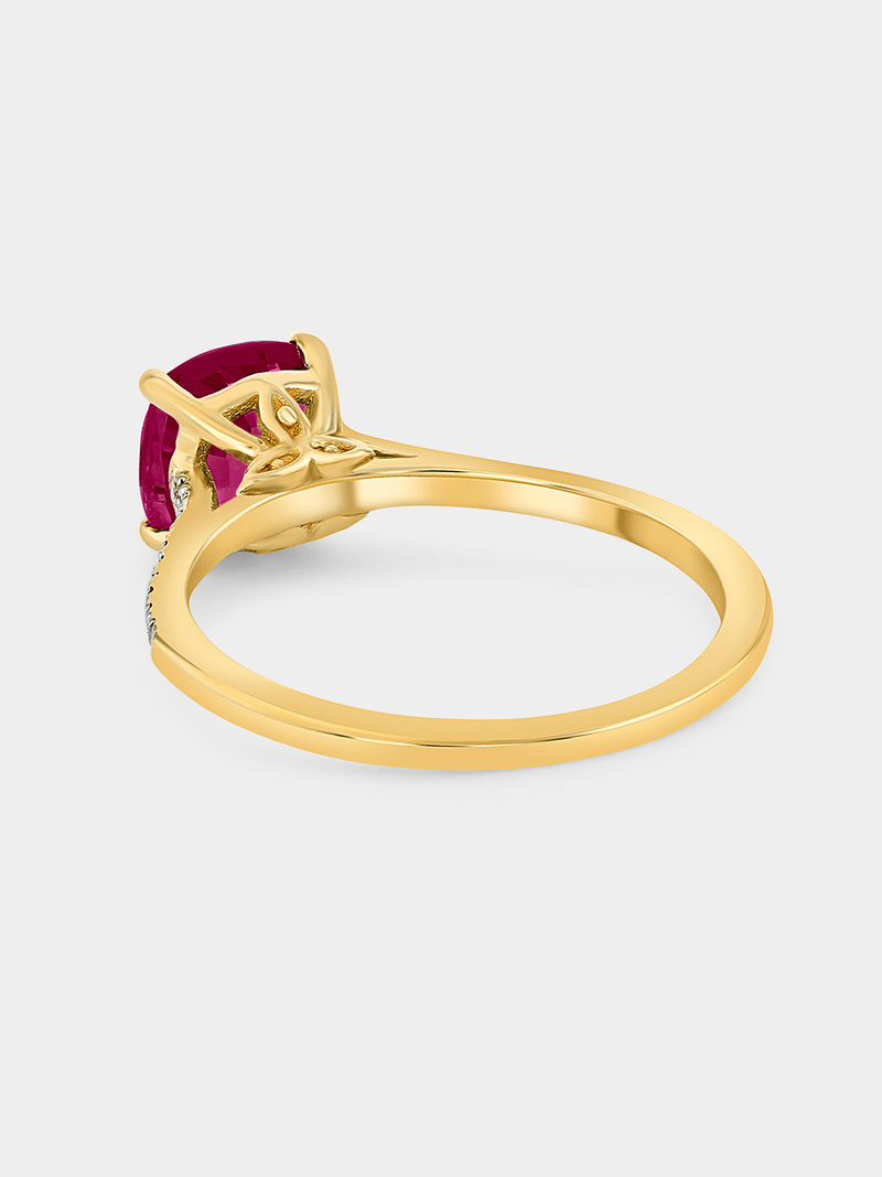 Yellow Gold Lab Grown Ruby & Moissanite Women’s Cushion Ring