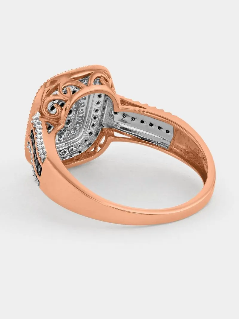 Rose Gold 0.33ct Black Diamond Cushion Cluster Ring