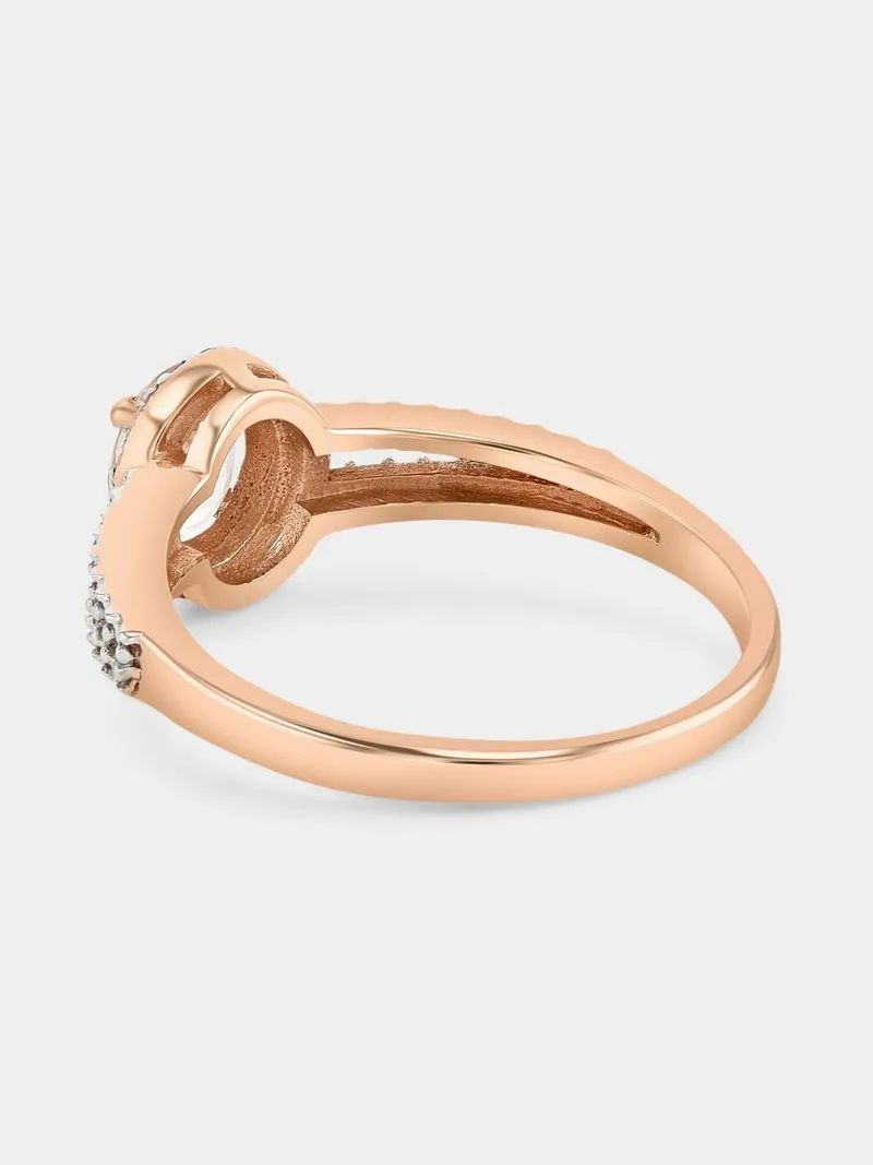 Rose Gold Pink Morganite & 0.06ct Diamond Oval Halo Ring