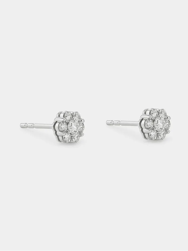 White Gold Lab Grown Diamond Women’s Cluster Stud Earrings