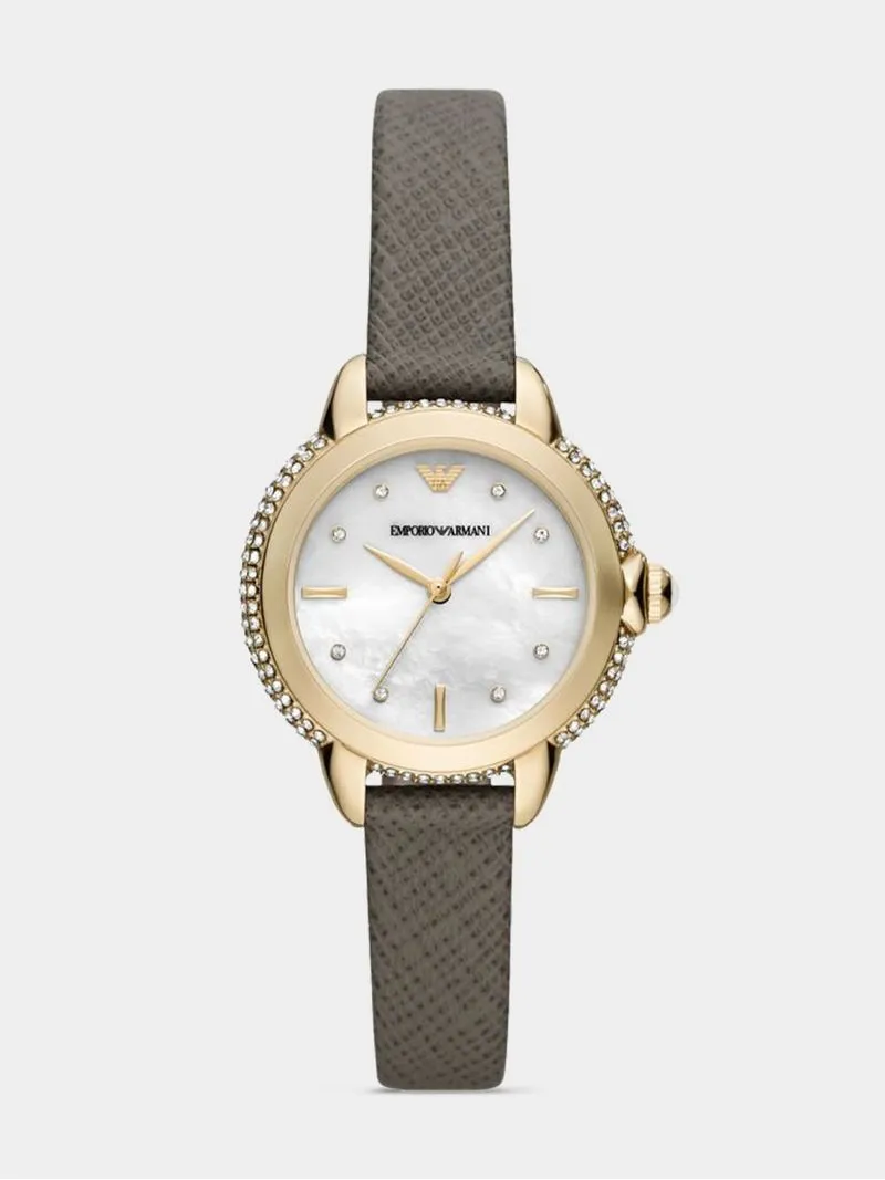 Emporio Armani Women's Gold Plated Stainless Steel & Taupe Leather Watch