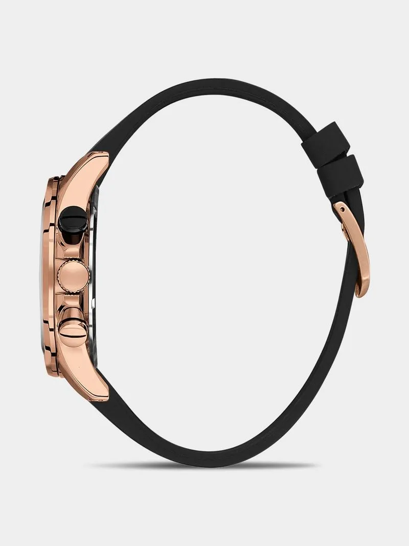 Daniel Klein Rose Plated Black Silicone Chronographic Watch
