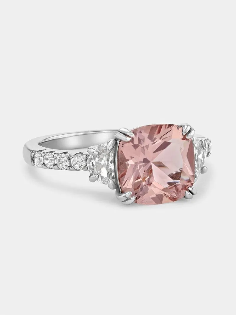 Sterling Silver Pink Cubic Zirconia Cushion Ring
