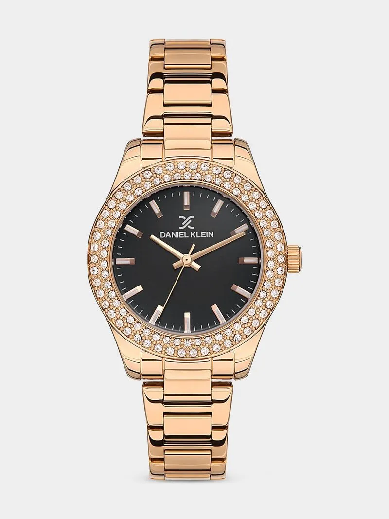 Daniel Klein Rose Plated Black Dial Bracelet Watch
