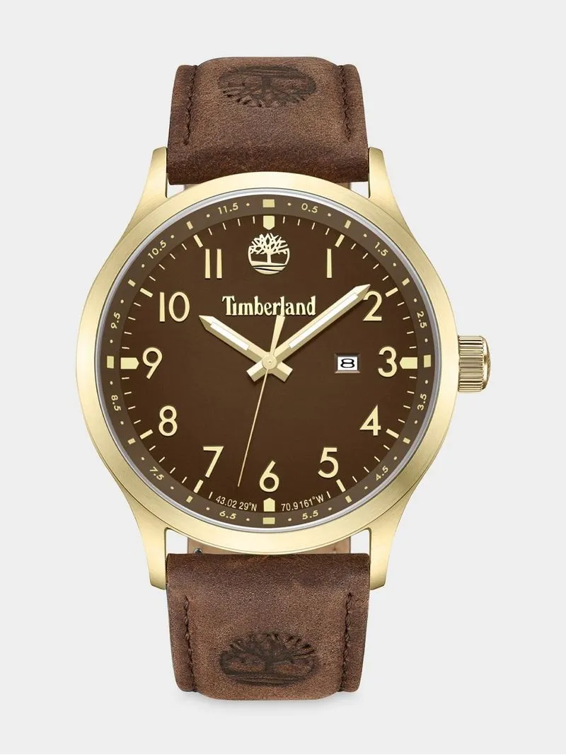 Timberland Trumbull Gold Plated Brown Dial Brown Leather Watch