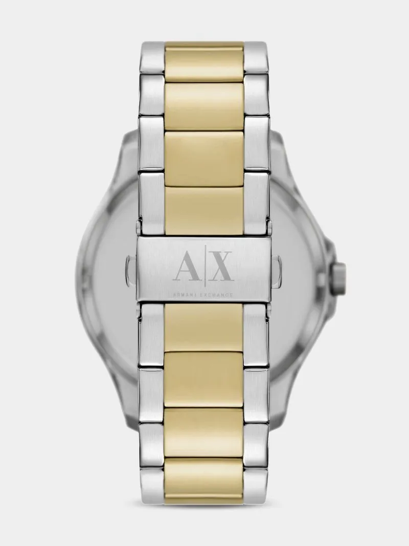Armani Exchange Black Dial Silver & Gold Plated Stainless Steel Bracelet Watch