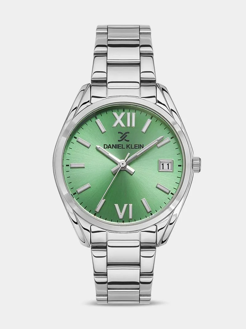 Daniel Klein Silver Plated Green Dial Stainless Steel Bracelet Watch