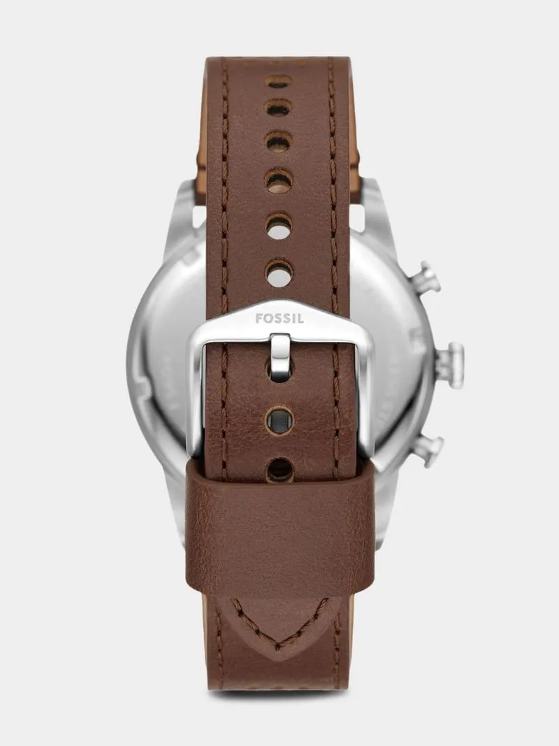Fossil Sport Tourer Cream Dial Brown Leather Chronograph Watch