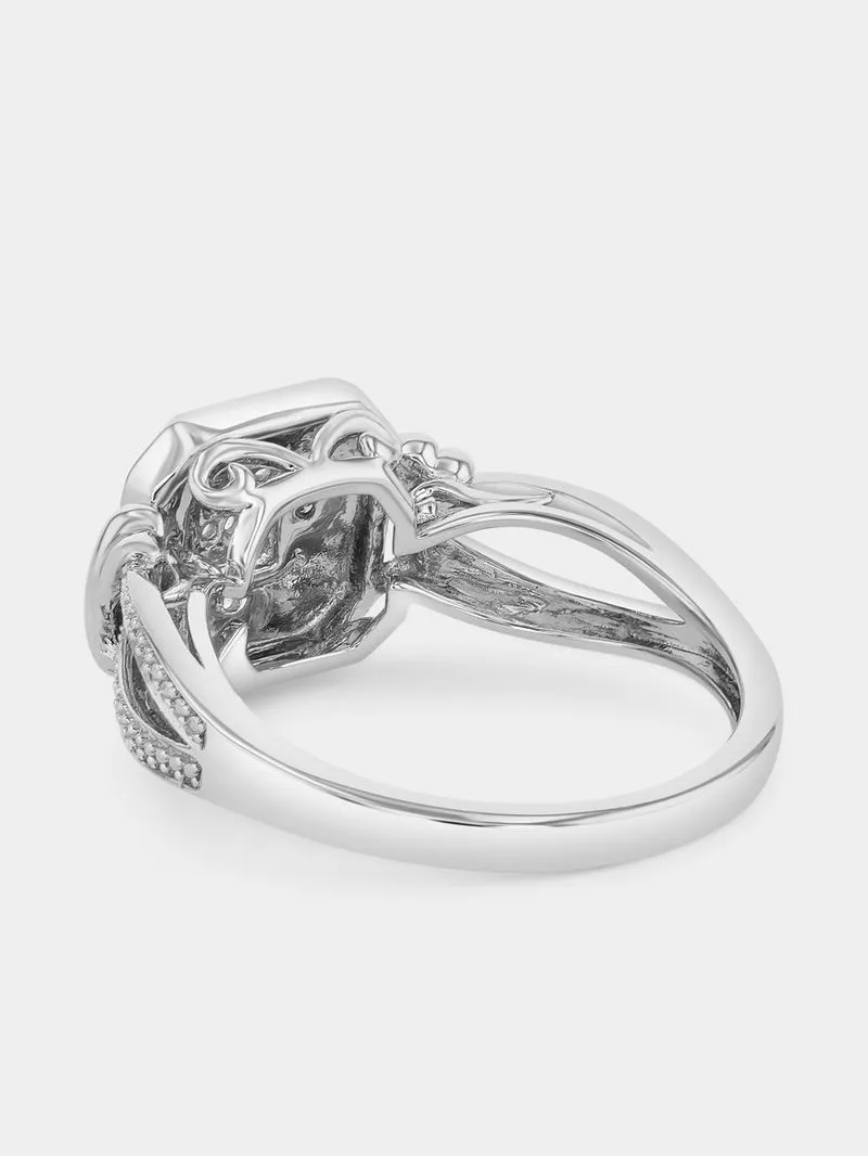 Sterling Silver Diamond & Created White Sapphire Cushion Double Halo Tie Ring