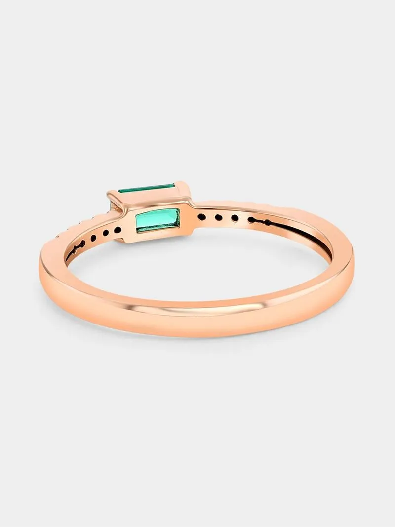 Rose Gold Lab Grown Emerald & Moissanite Women’s Emerald-Cut Ring