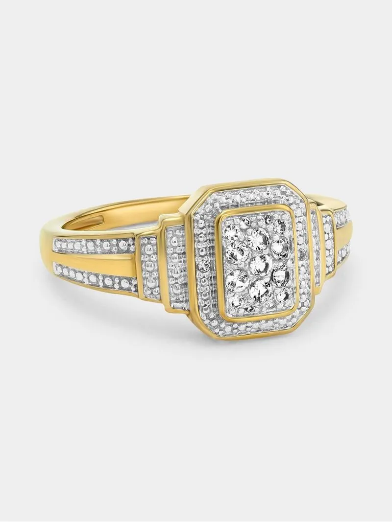 Yellow Gold Diamond & Created Sapphire Rectangular Ring