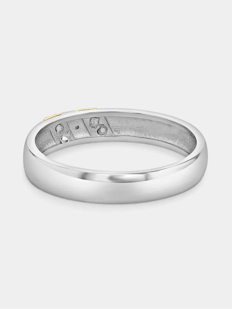 Yellow Gold & Sterling Silver Diamond Horizontal Stroke Ring