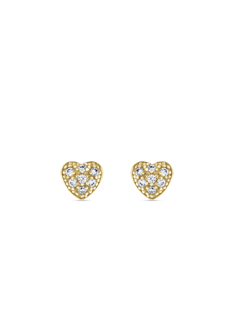 Yellow Gold & Sterling Silver Cubic Zirconia Women’s Heart Stud Earrings