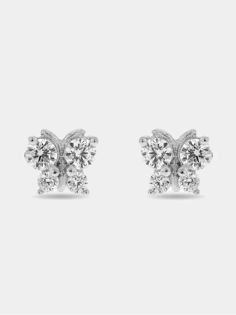 Sterling Silver Cubic Zirconia Kid's Butterfly Stud Earrings