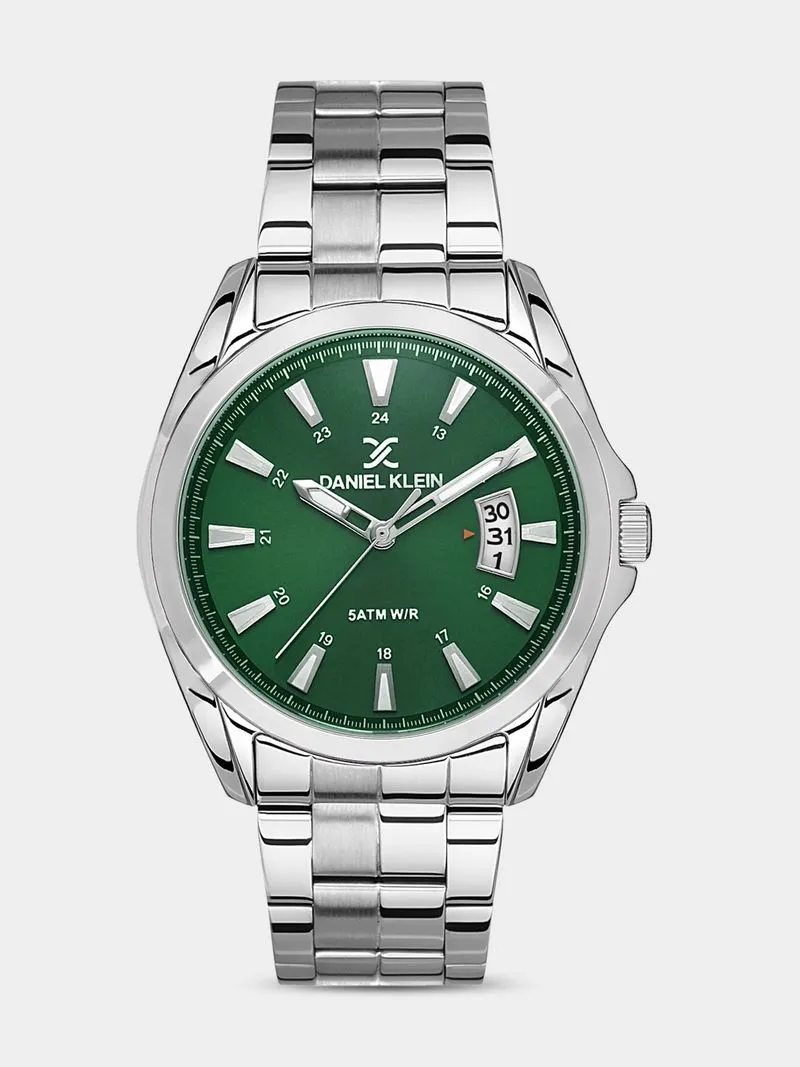Daniel Klein Silver Plated Green Dial Stainless Steel Bracelet Watch