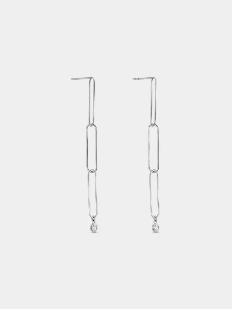 Sterling Silver Cubic Zirconia Paperclip Drop Earrings