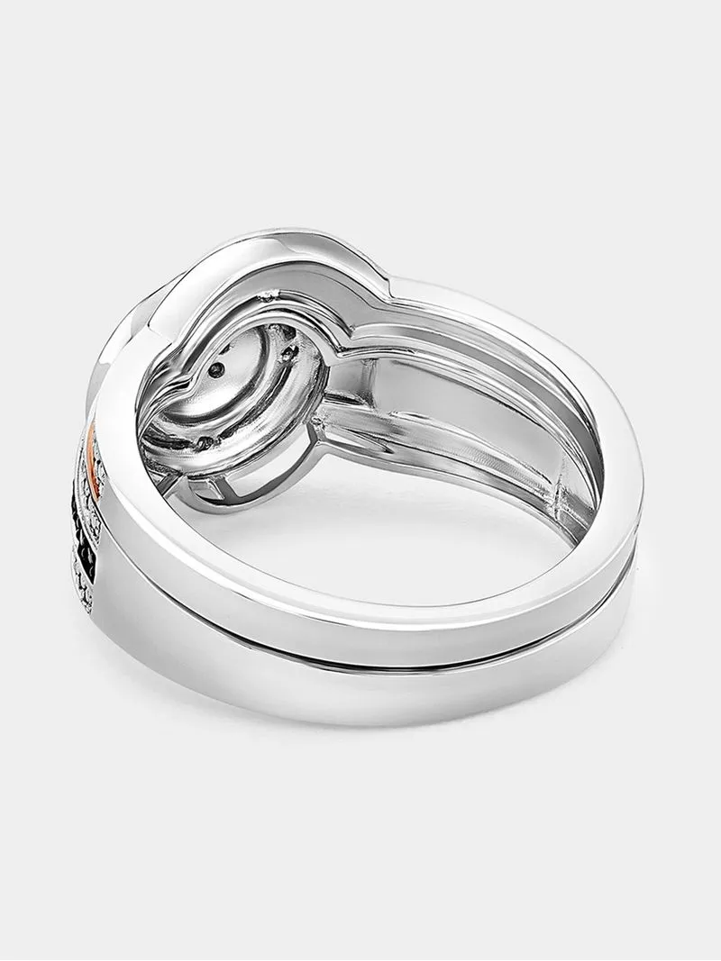 Rose Gold & Sterling Silver Black Diamond Round Twinset Ring