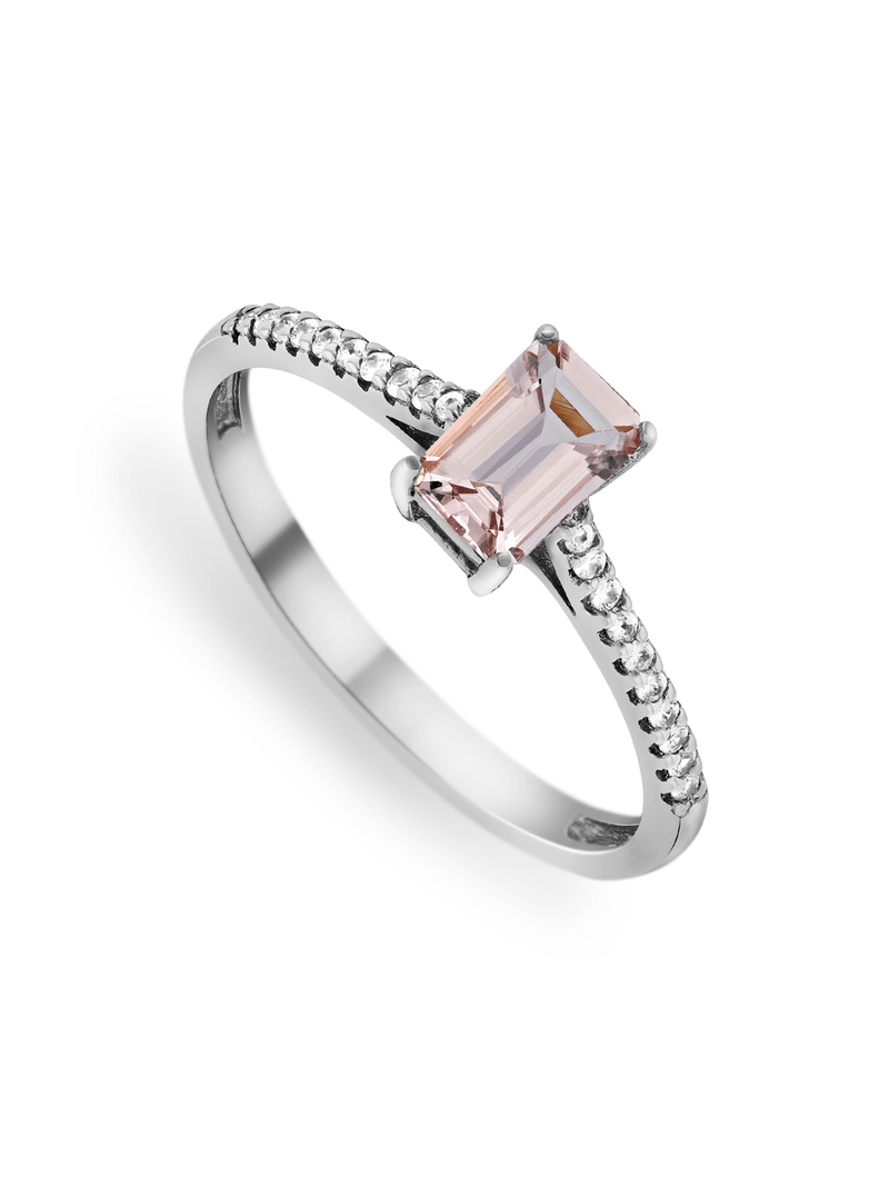 White Gold Diamond & Morganite Rectangle Ring