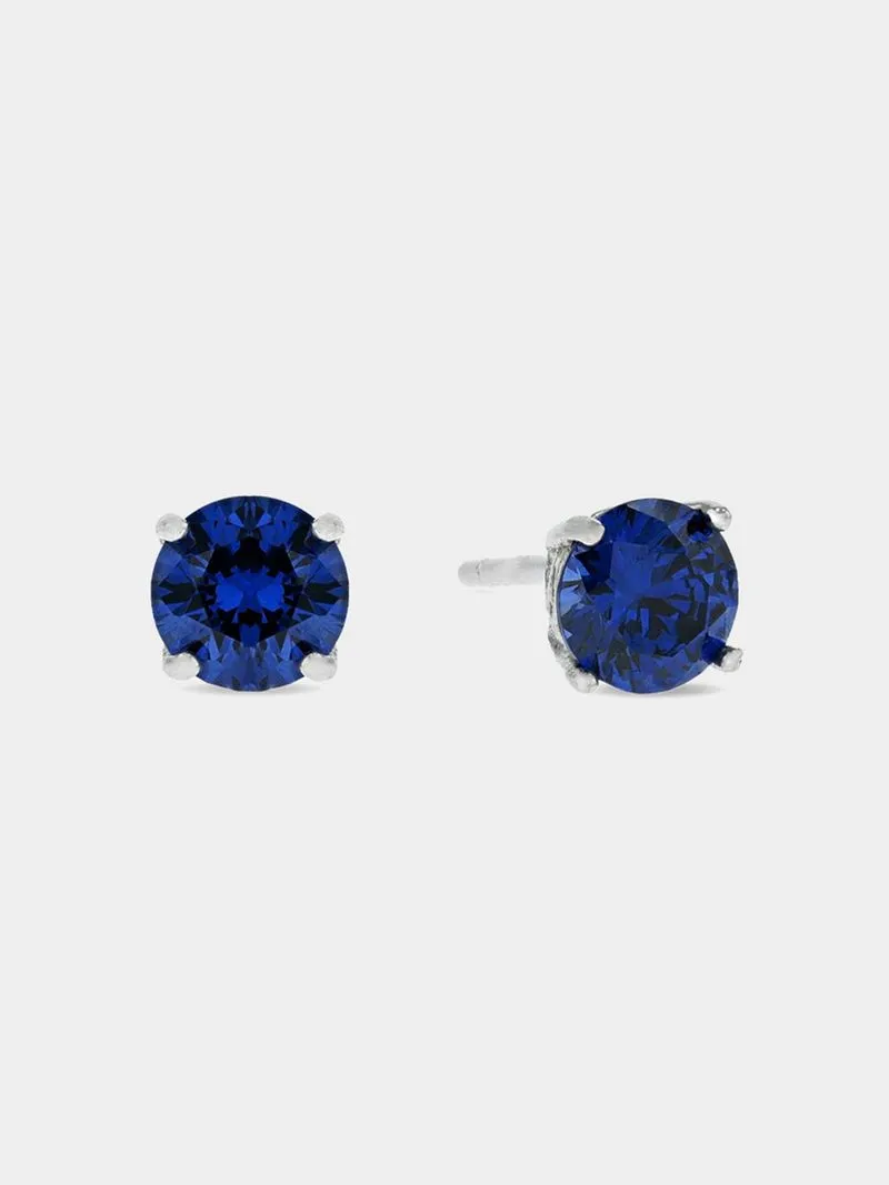 Classic Round Sterling Silver & Purple Cubic Zirconia Stud Earrings