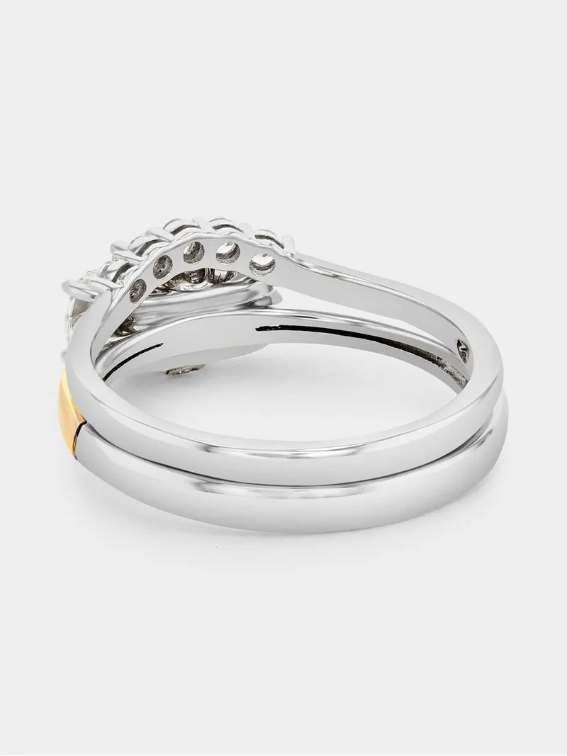 Yellow Gold & Sterling Silver Diamond & Created Sapphire Oval Trilogy Twinset Ring