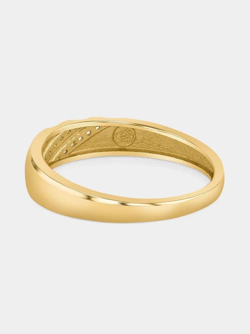 Yellow Gold Diamond Diagonal Rows Wedding Band