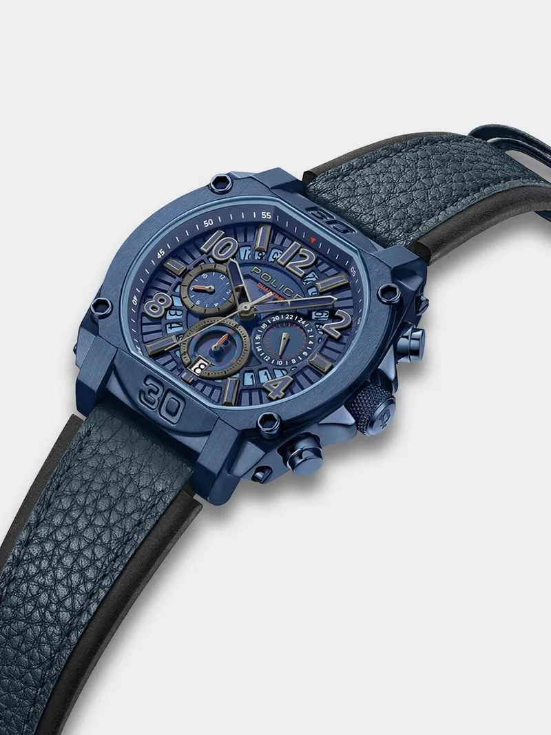 Police Norwood Blue Plated Blue Dial Navy Blue Leather Chronograph Watch