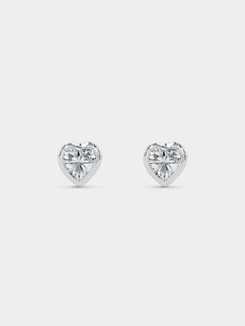 Cheté Sterling Silver Cubic Zirconia Women’s Heart Bezel Stud Earrings